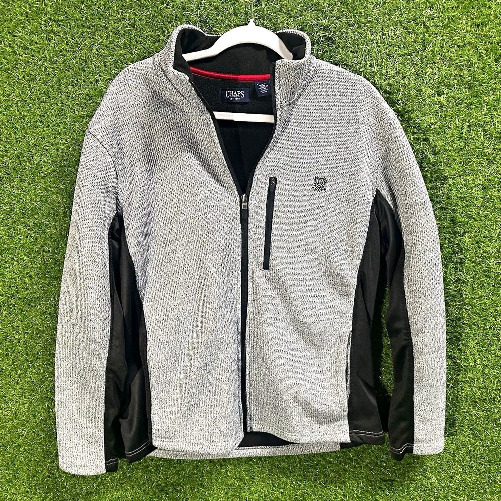 Chaps Gray/Black Full Zip Fleece Track Jacket Polyester Men's XL